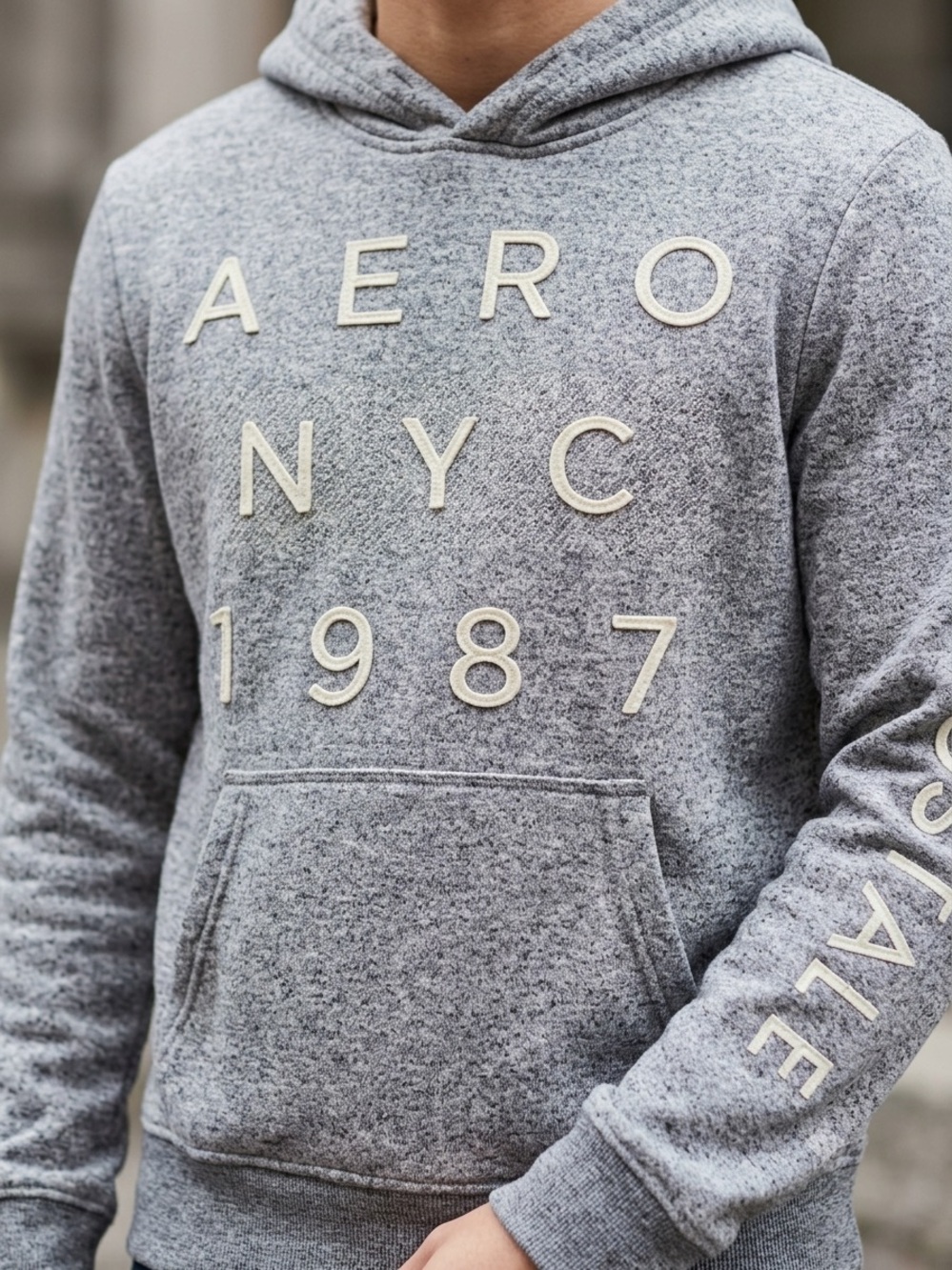 Aeropostale Grey Heather Logo Pullover Hoodie